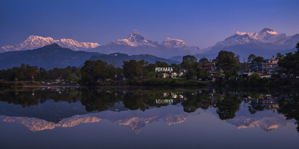 Pokhara Nepal tourist places with lakes and Himalayan mountain views